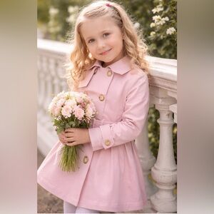 NWT Bell & Bloom Miss Sunshine Kids Trench Coat Soft Pastel Pink Sz 6 (Girls)